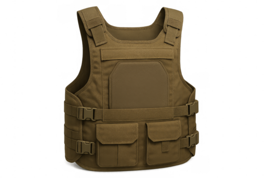 Modern tactical bulletproof vest ensuring protection on transparent background