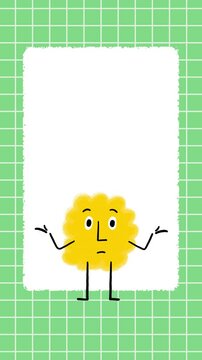 Cute Yellow Blobby Character making a I Don't Know Gesture Hand drawn Animation on Green Math Paper Background with Text Space  - 4K Vertical Social Video Seamless Loop