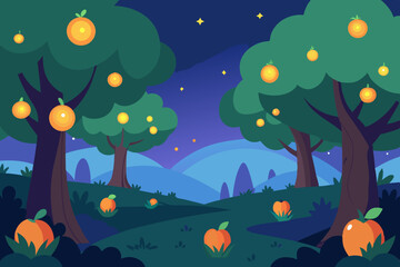 autumn landscape with trees and birds