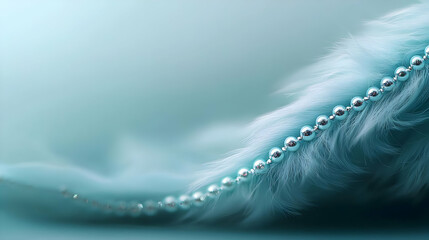 Teal Background With Silver Beads And Feathers
