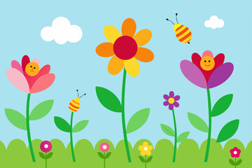 spring flowers and butterflies