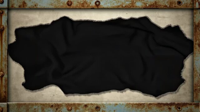 Torn fabric backdrop with distressed metal frame, creating a vintage atmosphere for creative designs