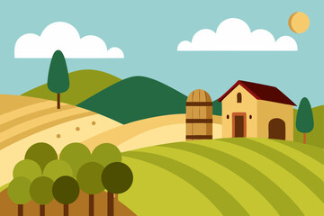 Obraz premium rural landscape with house and trees