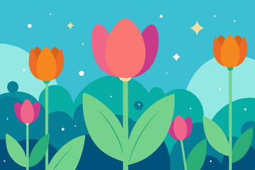 seamless pattern with tulips and butterflies