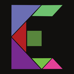 Tangram Puzzle Letter E Alphabet Colorful Geometric Illustration