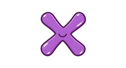 Fototapeta premium A cartoon purple letter x with a small smile on a white background illustration