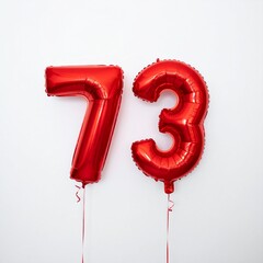 Balloon number 73 with white background. Photo for 73rd birthday or anniversary party