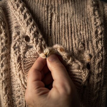 Extreme close-up of clothes moth larvae consuming wool fibers, visible mandible action and silk trails

