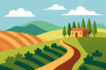 Obraz premium vector illustration of a rural landscape