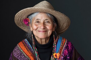 Chile People. Happy Bolivian Senior Native American Woman in Aymara Clothes Smiling