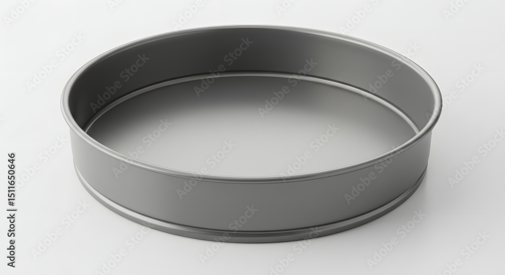 Poster a close up shot of a gray round baking pan on a white surface in a studio setting