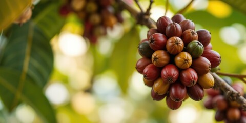 Arabica or Robusta Coffee Seed on Plant, Close-up View