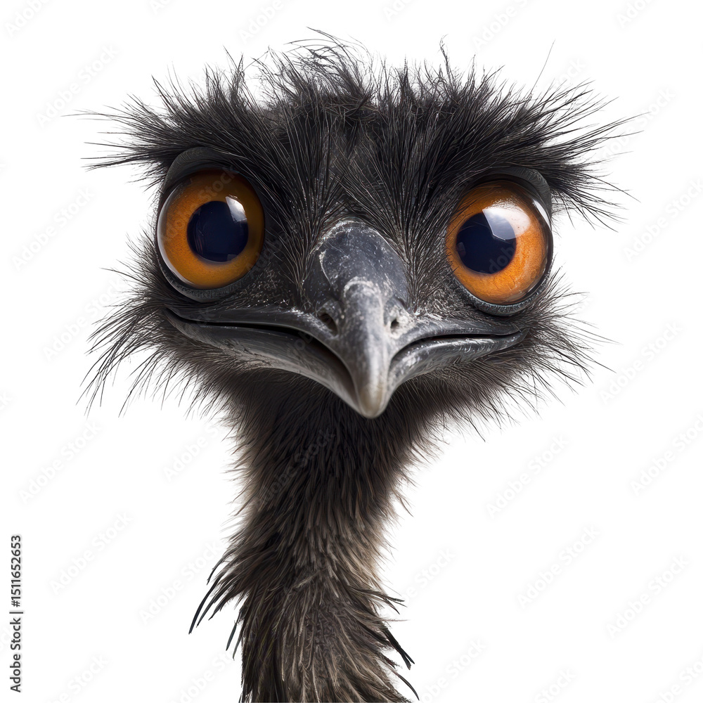 Poster unique close-up of an emu showcasing distinct features and expressive eyes in a studio setting