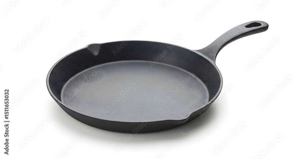 Poster a cast iron skillet with a handle on a white surface in a studio setting display shot
