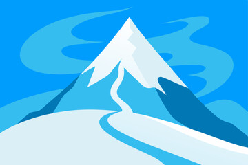 cartoon icy mountain peak with swirling snow  
