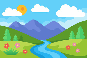 Fototapeta premium cartoon illustration of a peaceful valley with 