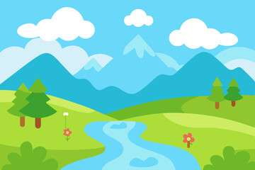 Fototapeta premium cartoon illustration of a peaceful valley with