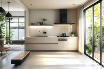 Functional and inviting kitchen layout with ample storage solutions.