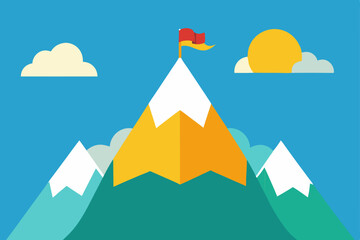 cartoon mountaintop sunrise with prayer flags flut.svg