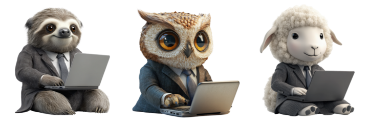 Business Animals with Laptops in Suits for Office Concept