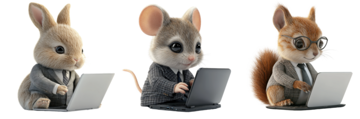 Cute Animals Working on Laptops in Business Attire Photograph