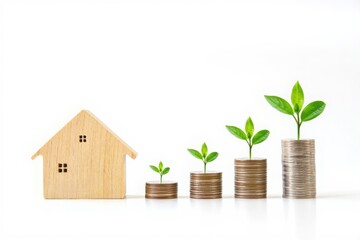 Real estate investment growth concept stacks of coins and house saving money for home