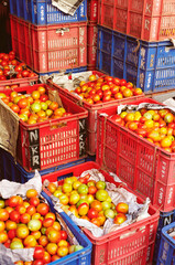Vegetable tomatoes in crates in wholesale market India