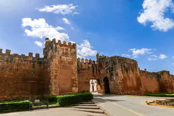 View of the Socorro Gate of the 12th-century Niebla Castle. Huelva, Andalusia, Spain.
