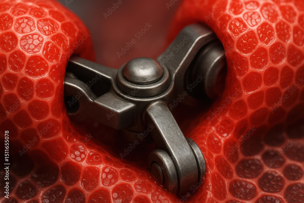 Poster bio innovation in engineering is reflected in this close up of mechanical joint surrounded by textur