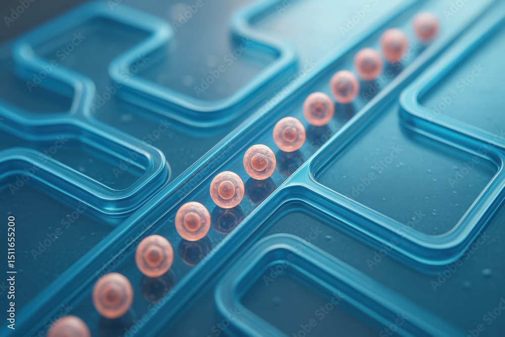 Aufkleber bio innovation in engineering is represented by cells moving through microfluidic device highlightin
