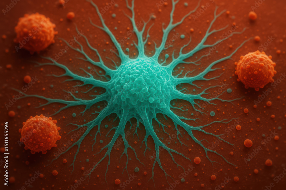Aufkleber bio cell with extended branches represents innovation in engineering of microscopic life forms for a