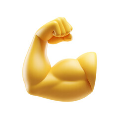 A strong muscular arm flexed with yellow skin tone emoji isolated on white