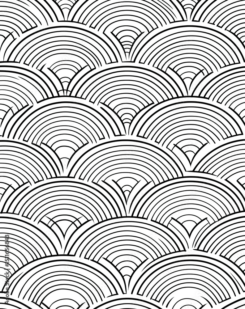 Poster repetitive wave lines create rhythmic black and white pattern