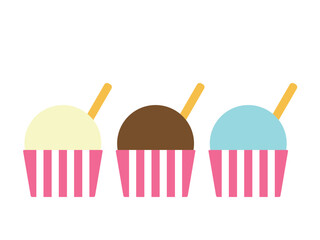 カップアイス（バニラ、チョコ、ミント）のアイコンのイラストのセット