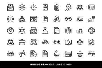 Hiring Process Line Icons. Recruitment, Job Application, Interview, Candidate Selection Vector Set