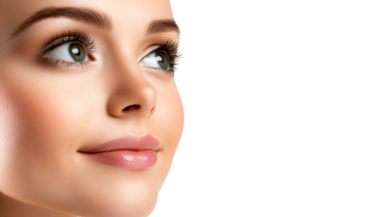 Woman Looking Upward, Eyelash Extension, Gloss Lips, cut out transparent