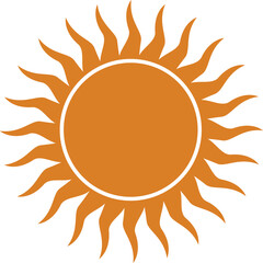 Stylized Sun Icon Flame - Shaped Solar Rays Bright Vector Symbol in Orange Vector Illustration.