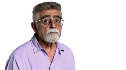 Older man, striped shirt, wearing glasses, looking forward, cut out transparent