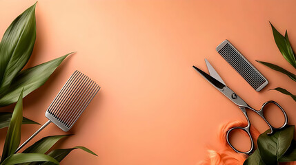 Elegant Hair Salon Tools On Peach Background
