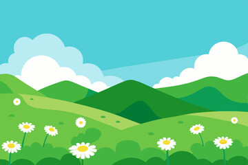 Fototapeta premium rolling green meadow with daisies hills stretchin.svg