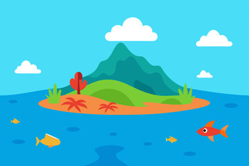 tropical island lagoon with coral reefs  fish 