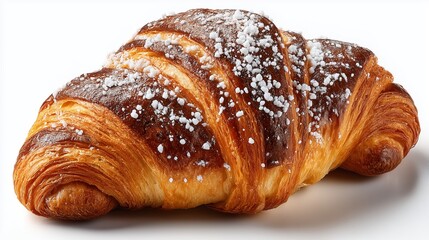Freshly baked chocolate croissant on plain bright white background no shadows, high detail pastry shot