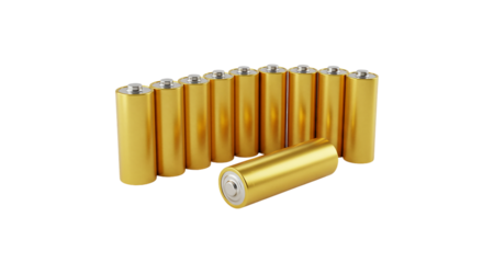 Power Up Your World A Gleaming Array of Golden Batteries Ready to Energize Your Devices on transparent background