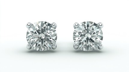 Diamond stud earrings displayed symmetrically on white background with subtle shadows