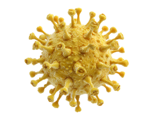 Microscopic 3D Render of Golden Yellow Virus with Spiky Surface on Transparent Background, PNG