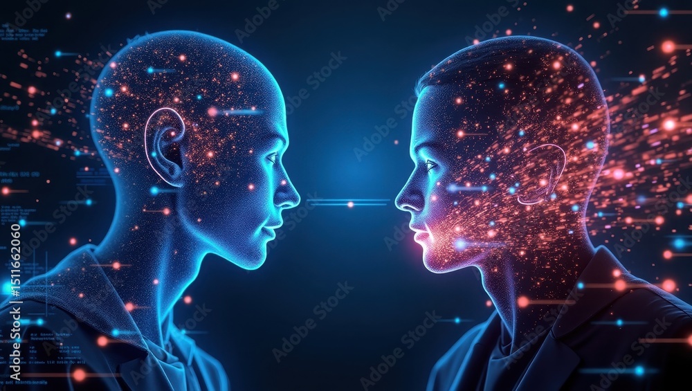 Poster conflict between artificial intelligences representing different nations in a digital realm focused 