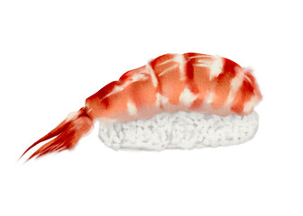 Delicious shrimp sushi with vibrant orange topping and white rice base, perfect for seafood lovers