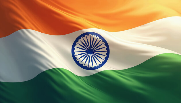 High Resolution Indian Flag with Detailed Wave and Shadow Effects