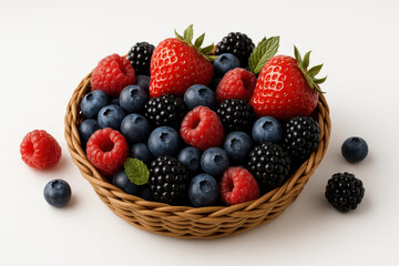 Obraz premium Basket filled with berries and raspberries.