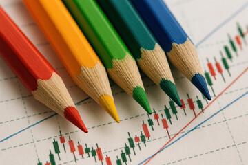Obraz premium Colored pencils arranged on a chart.